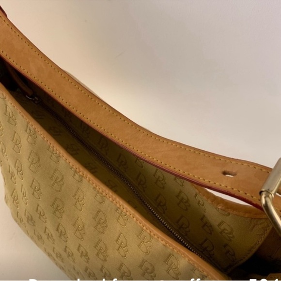 Dooney & Bourke Vintage Tan Canvas Signature Hobo Bag with red interior - Picture 6 of 12